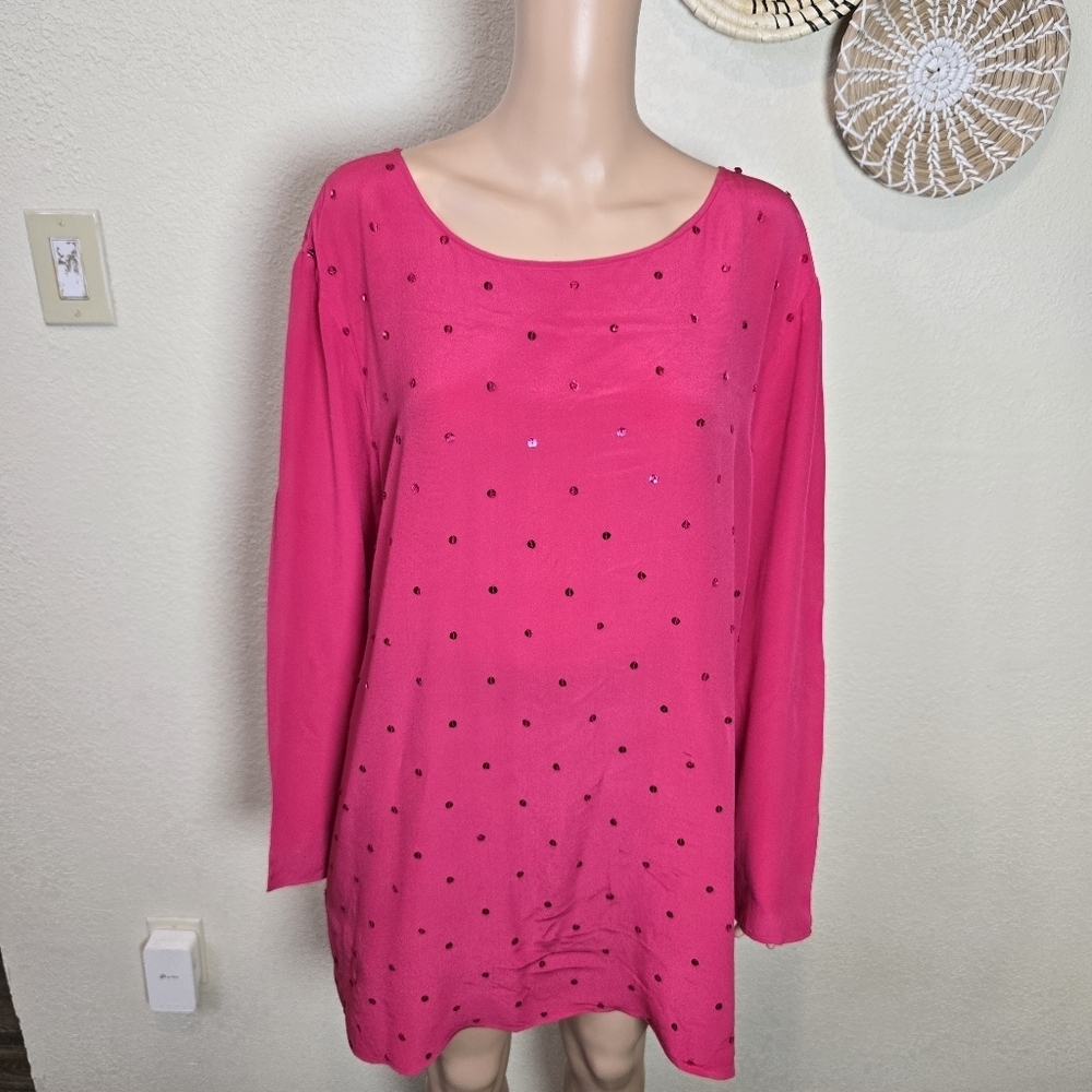 VTG Diane Gilman 100% Silk Blouse Size 3x Tunic Fuchsia